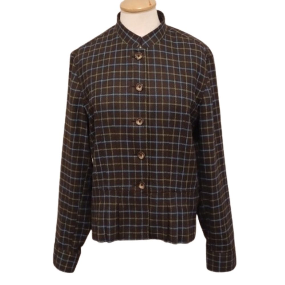 Jones New York Sport Checkered Wool Blend High Collar Jacket- Sz. XL